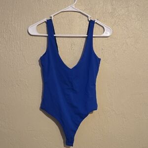 Superdown royal blue cotton bodysuit with low back and ribbon detail S